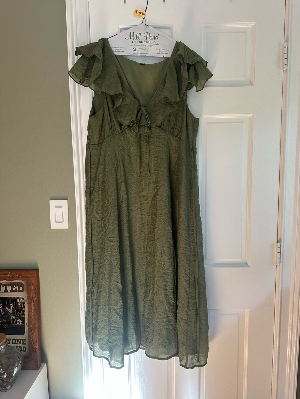 Old Navy Olive Green Ruffle-Sleeve Midi Dress